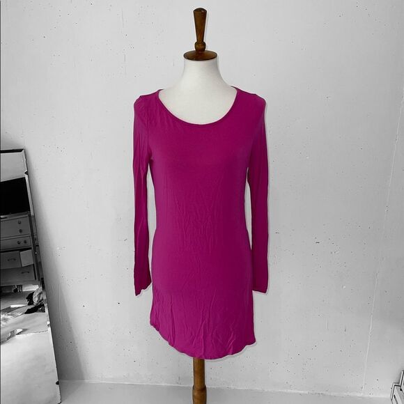 BCBG Generation magenta fuchsia pink long sleeve scoop neck tunic dress small - Picture 2 of 9